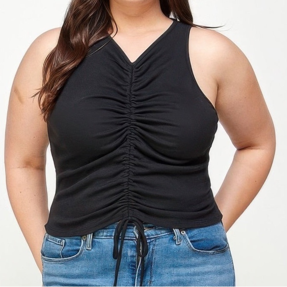 Ribbed Sleeveless Ruched Tank Top